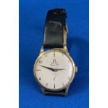 9ct gold (375) Milus special flat Darchock 17 jewels wrist-watch with black leather strap - working