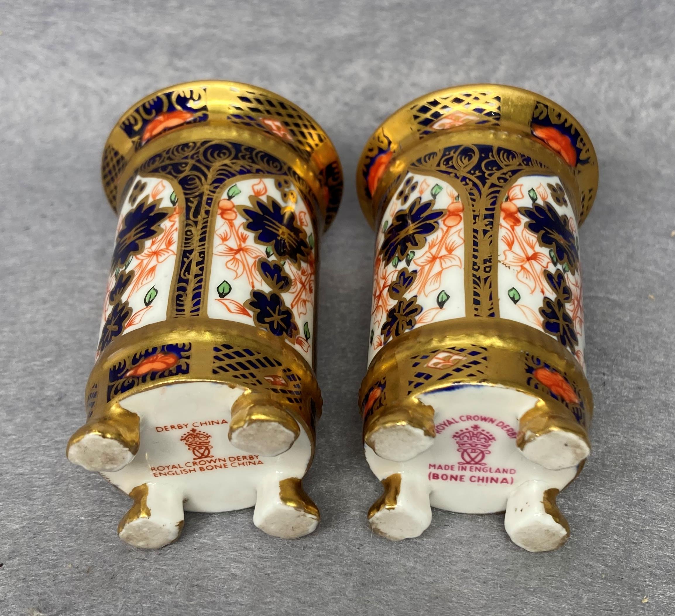 Two Royal Crown Derby spill vases in Imari pattern on paw feet, - Image 2 of 2