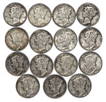 USA - Silver Mercury Dimes (15) some higher grades (saleroom location: S3 GC4)