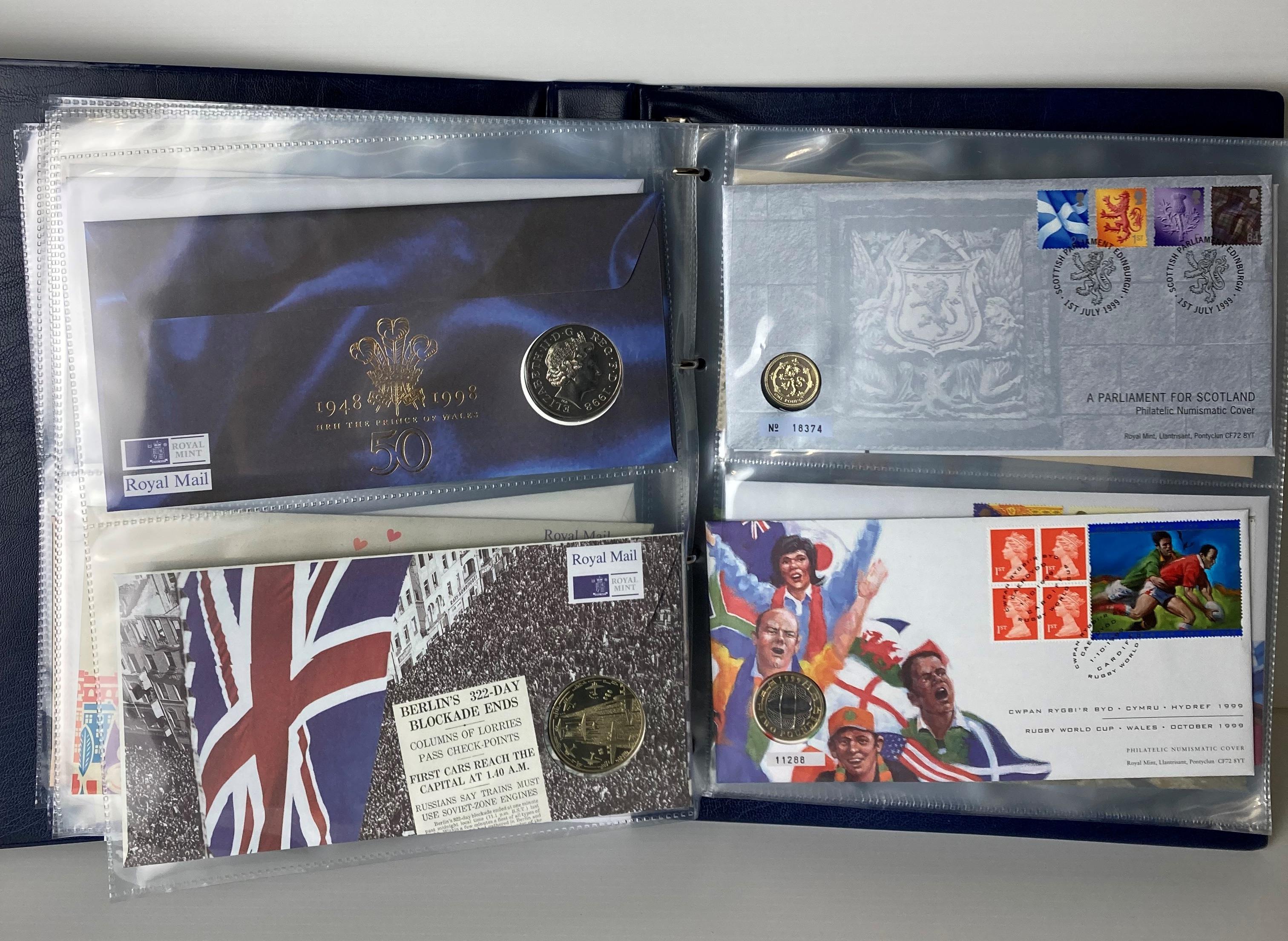 Royal Mail/Royal Mint Philatelic Numismatic cover blue vinyl folder and sleeve and contents - 29 - Image 6 of 6