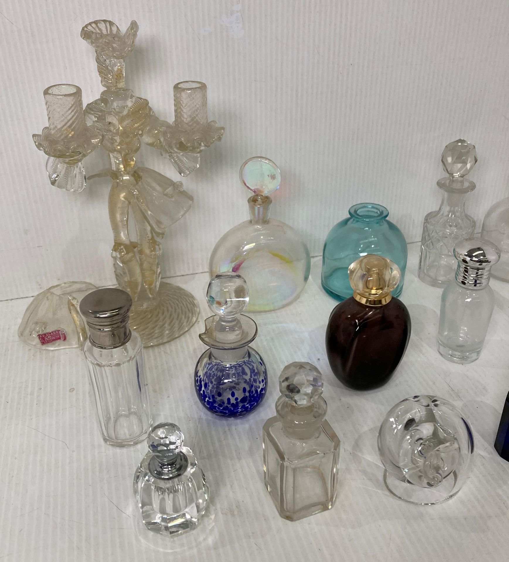 Thirteen assorted perfume bottles including vintage and modern pieces and a blown glass candelabra - Image 2 of 3
