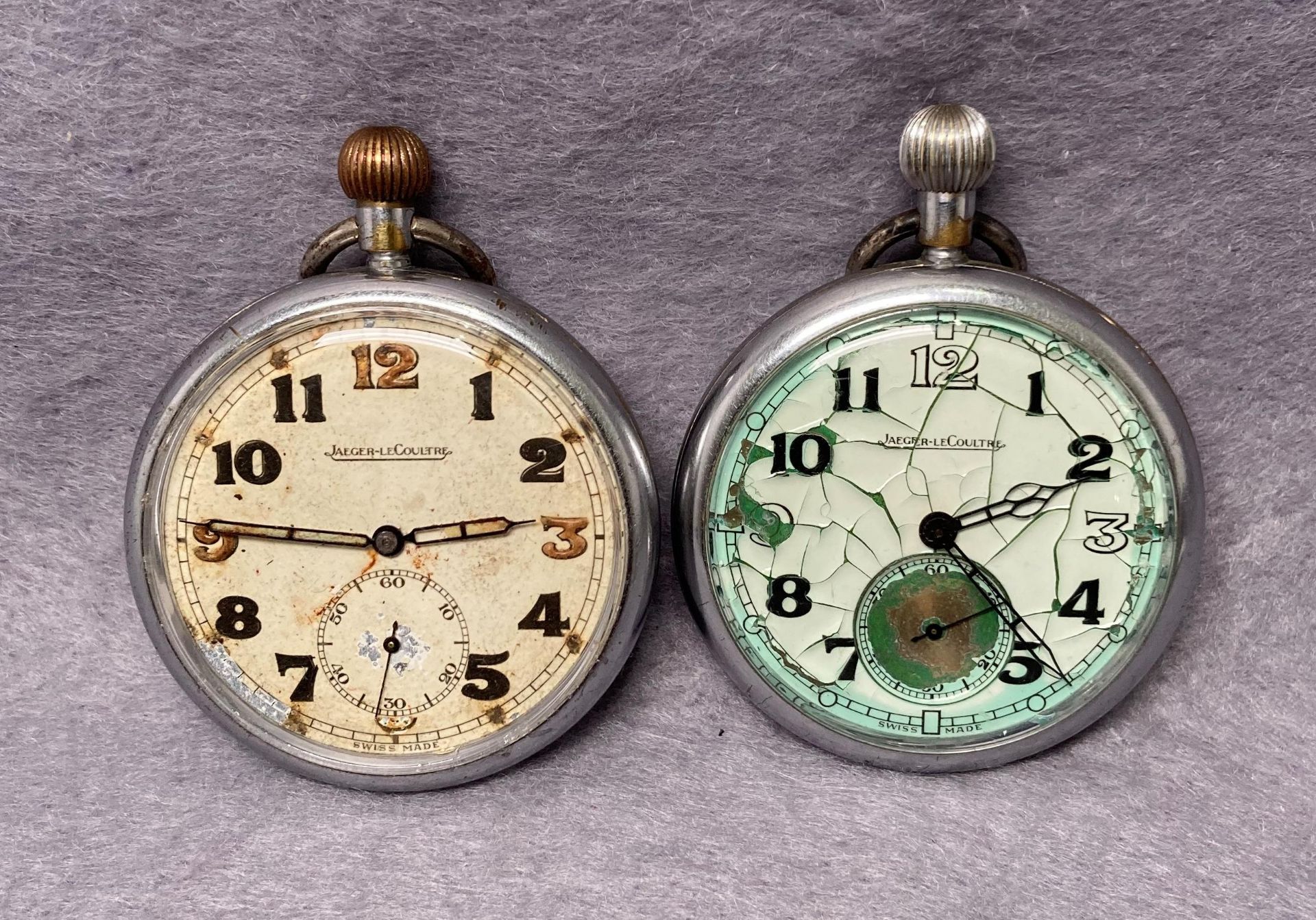 Two vintage Jaeger-Le-Coultre military stamped pocket watches (saleroom location: S3 QC07)