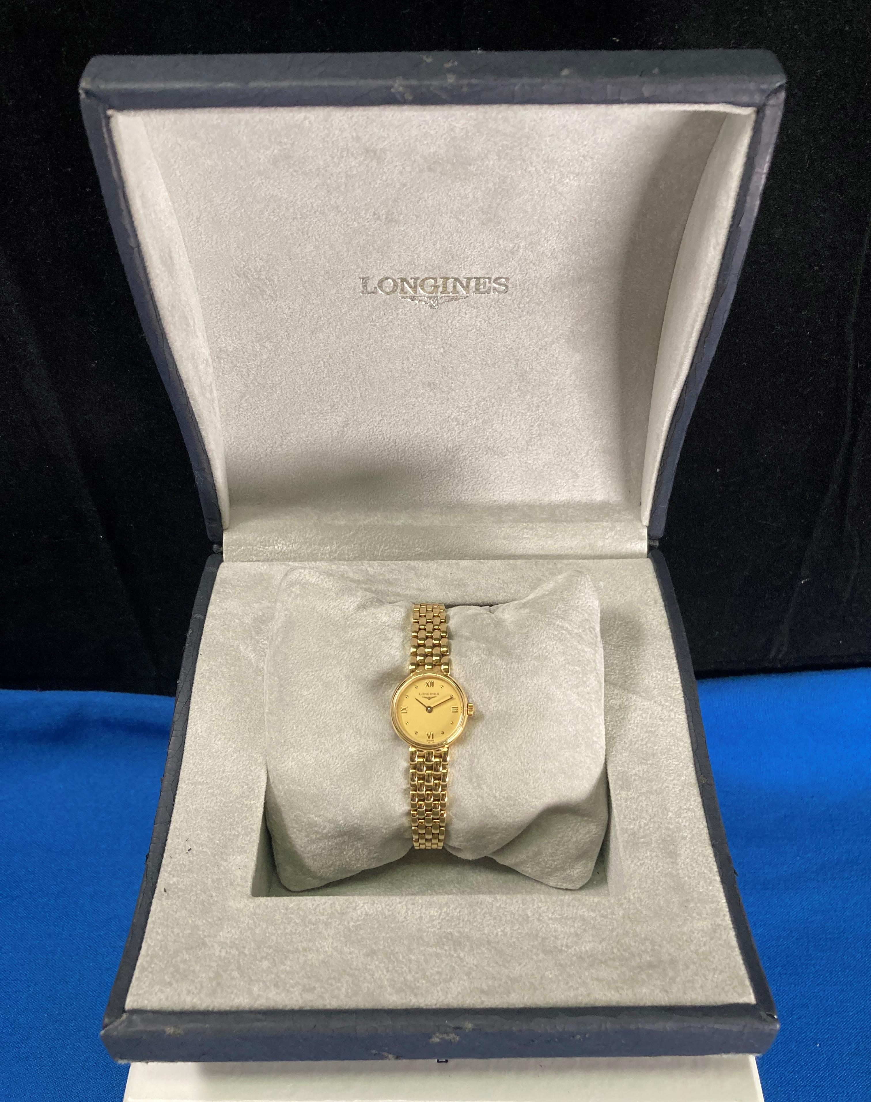 Longines 18k (750 hallmark on back and clasp) ladies gold watch model: L6 1076, complete with case, - Image 5 of 8