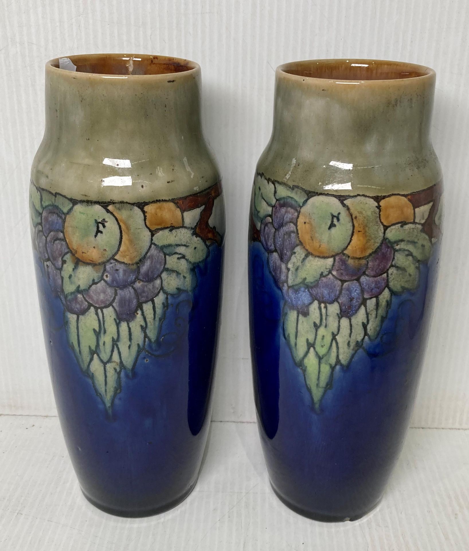 Pair of Royal Doulton Lambeth vases (both with stamps to base) no: 8530E UBW and no: 8530B (one - Image 2 of 6