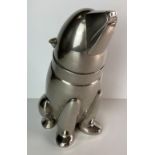 Art Deco style polar bear silver tone cocktail shaker with three parts (no markers mark visible),