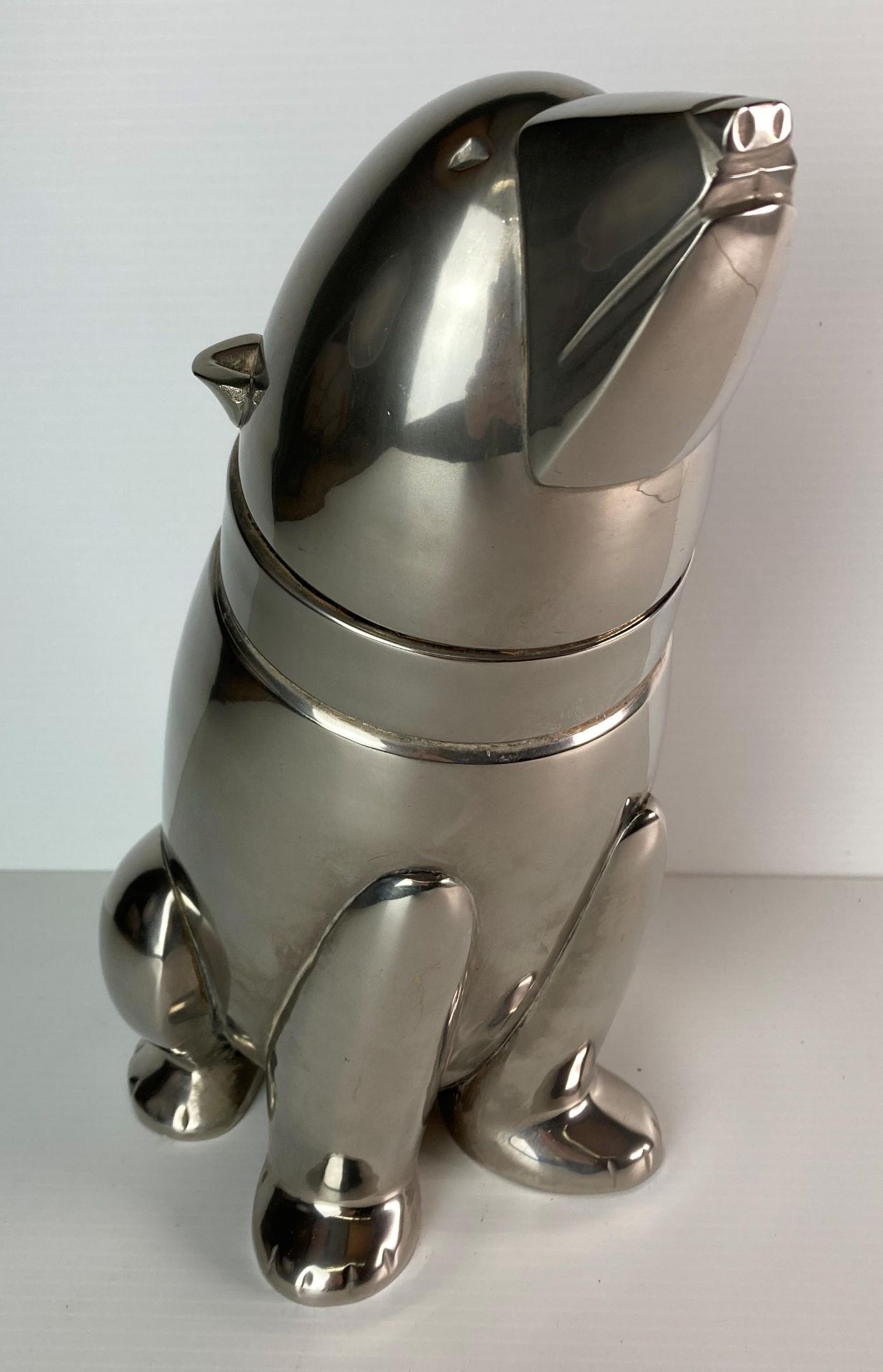 Art Deco style polar bear silver tone cocktail shaker with three parts (no markers mark visible),