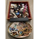 Glass-top display case (38 x 35cm) and contents - assorted Coronation medals, lighters,