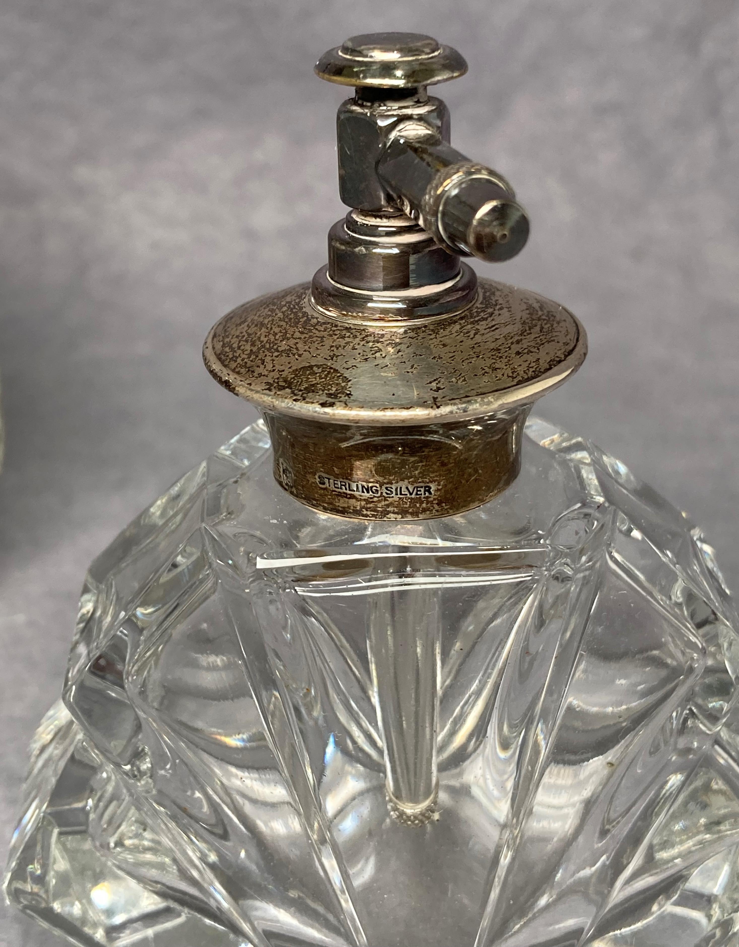 Two vintage perfume crystal/glass bottles with Sterling Silver tops/pumps (9cm and 14cm high) and a - Image 4 of 5