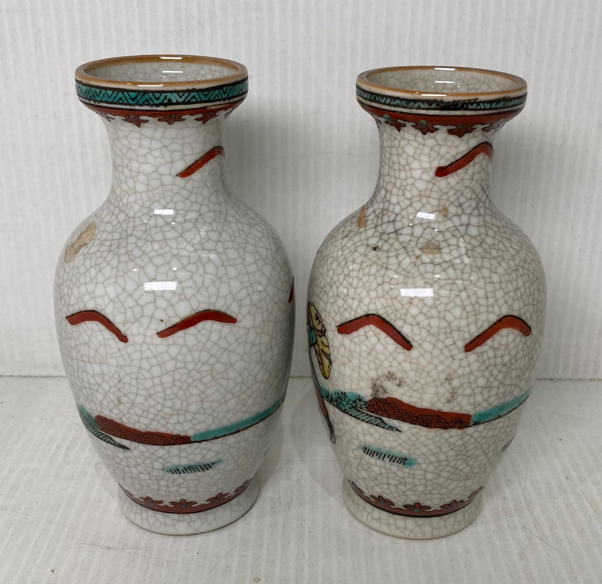 A pair of Chinese hand painted and crackle vases, 14. - Image 2 of 3