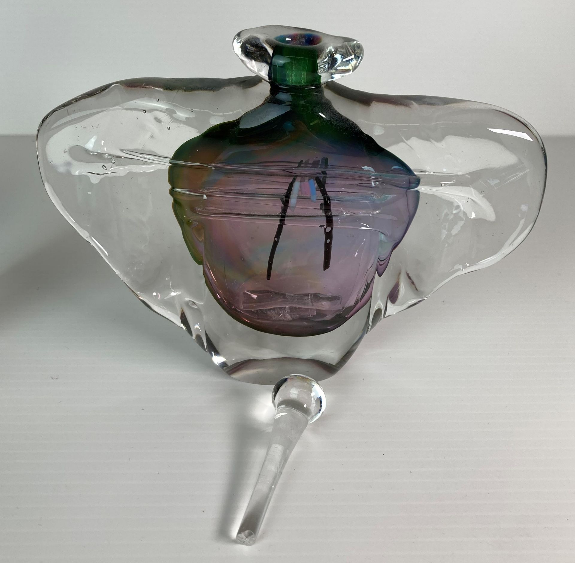 A Karlin Rushbrooke hand-made glass wedge bottle and stopper with signature to base (18cm high), - Image 3 of 5