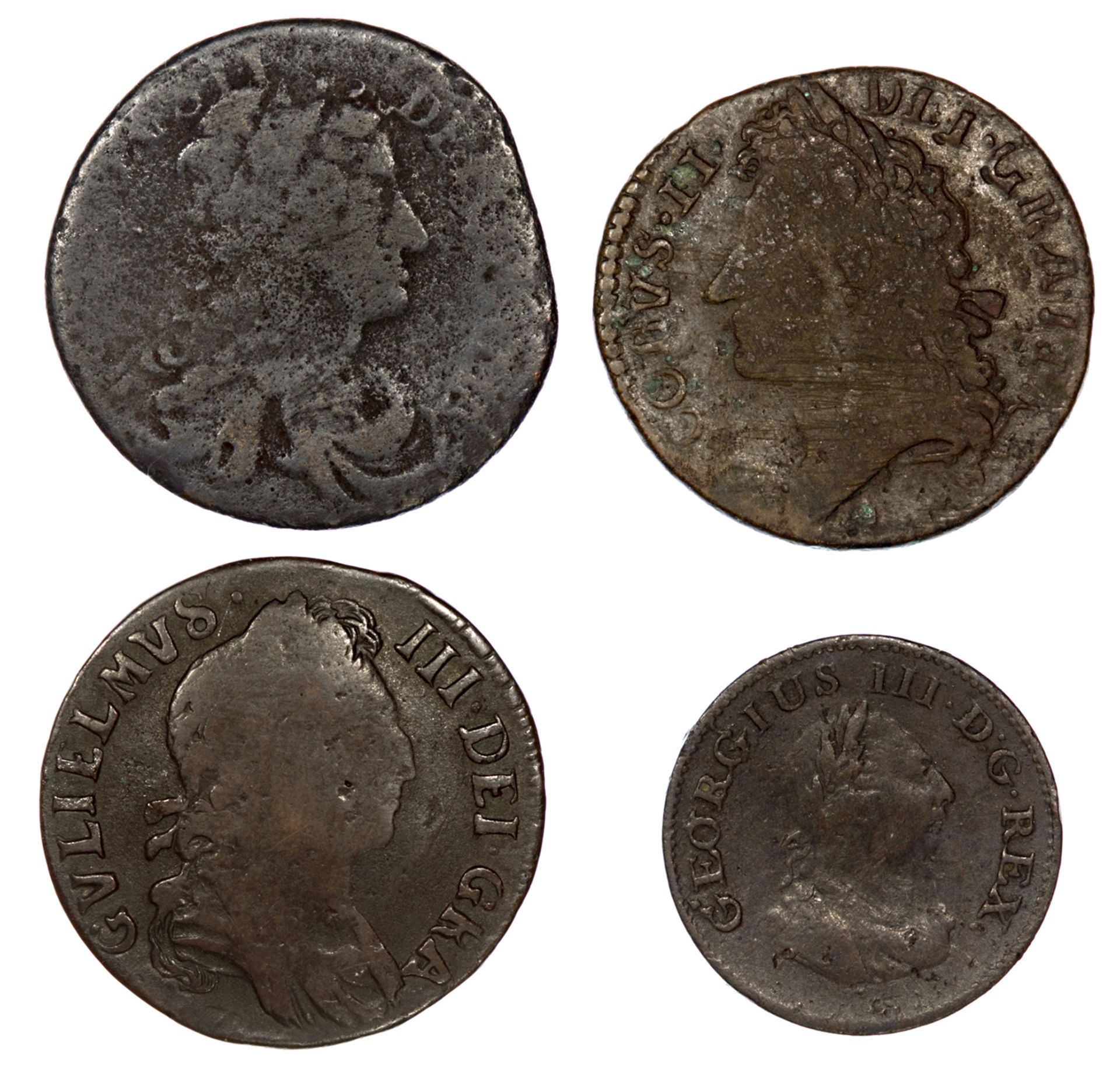 Ireland - James II Gun Money Shilling Nov 1689; Halfpenny Charles II 1680 & William III 1696; - Image 2 of 3