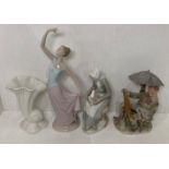 Three assorted ceramic figurines including Nao 1204 Ballerina, Casades lady with goose,