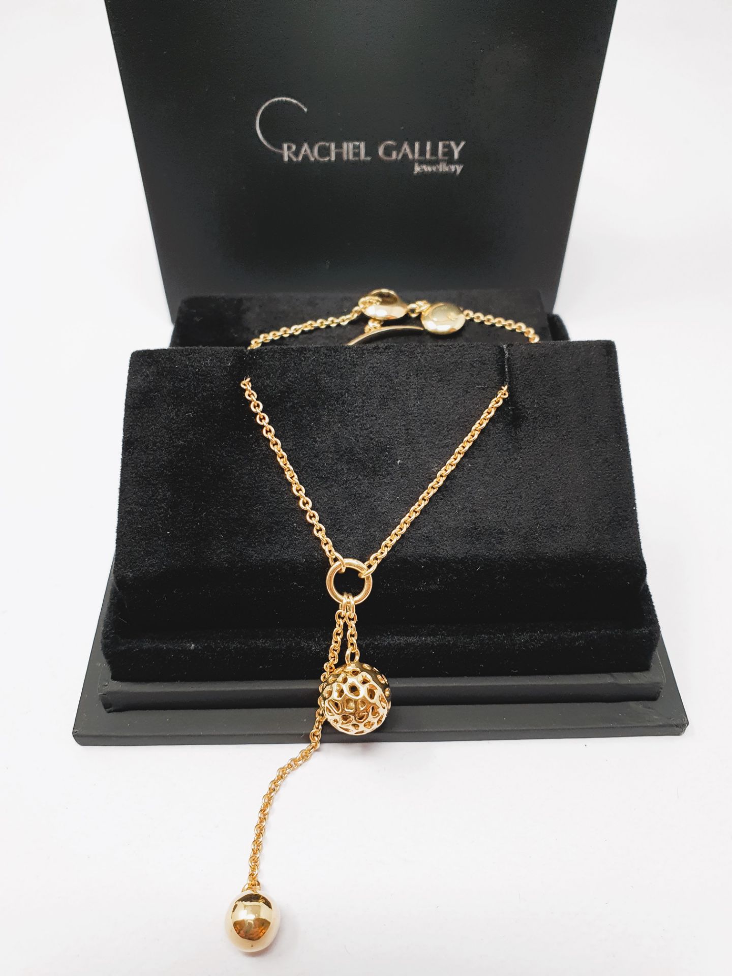 Rachel Galley' sterling silver gold vermeil double globe necklace 460mm /11.
