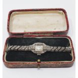 Vintage 1958 sterling silver marcasite-set wristwatch on expanding marcasite-set bracelet, boxed,