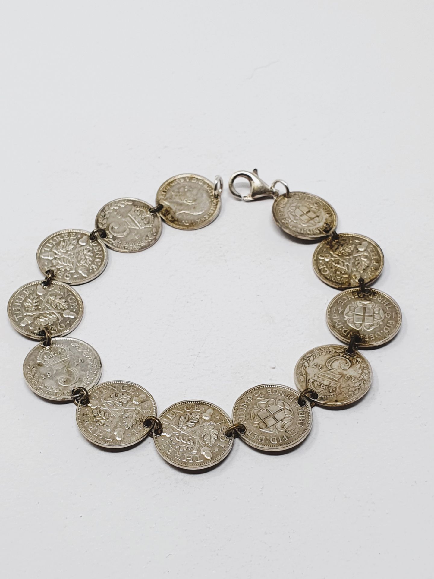 Sterling silver vintage charm bracelet, double curb links, bolt-ring fastener and safety chain, - Image 3 of 4