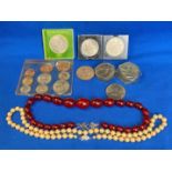 Contents to bag - assorted coins including Crowns 1935, Commemorative Crowns,