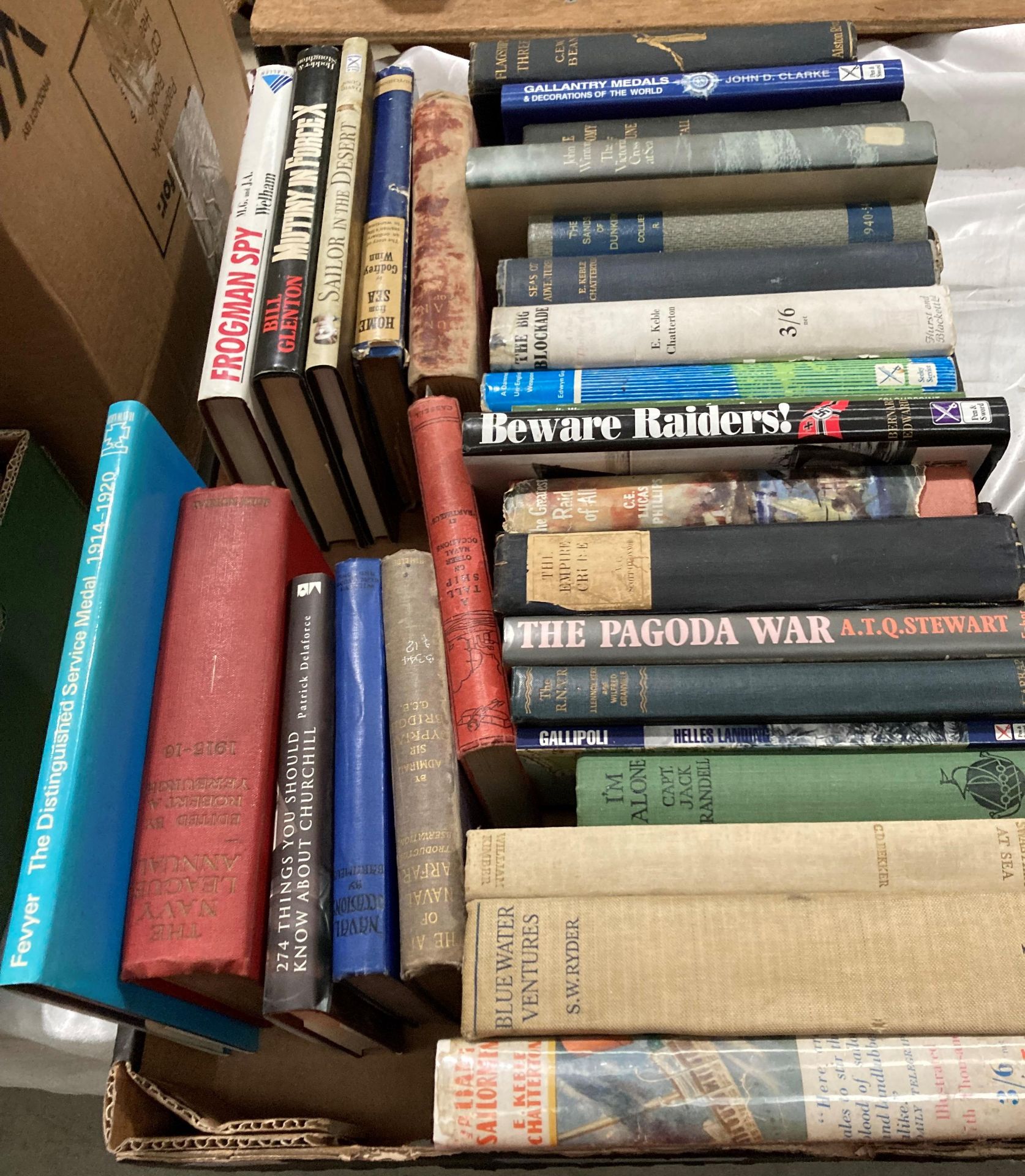 Contents to box - 30 assorted books - mainly maritime and naval - including C EW Bean 'Flagship