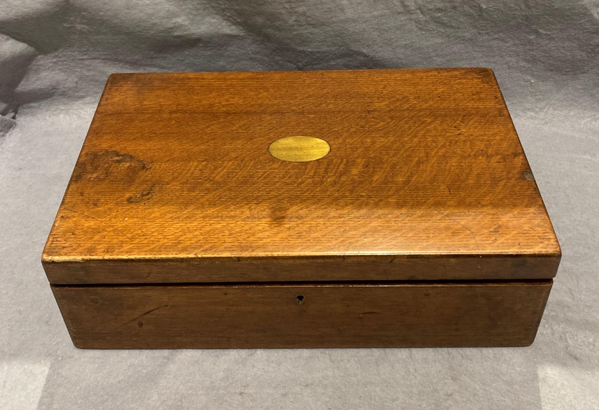 Mahogany canteen of cutlery cases with plain brass oval plaque and lift-out tray and approximately - Image 5 of 5