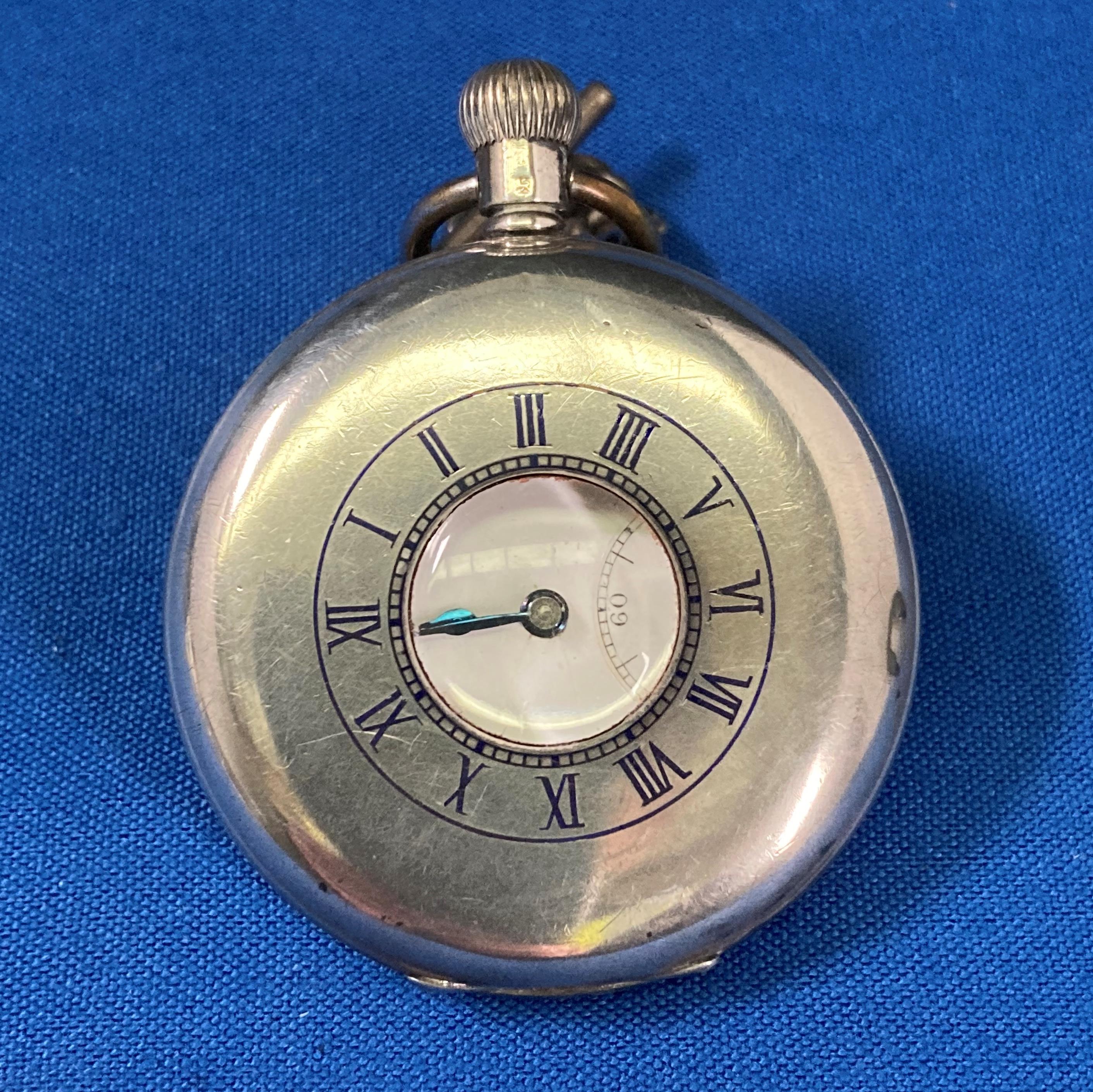A silver (hallmarked) pocket watch by JWB London 1939 and a vintage silver (hallmarked) fob T-bar - Image 2 of 5