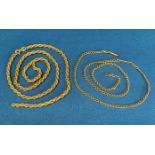 Two 9ct gold (375) chain, 17" and 18" long - both broken.