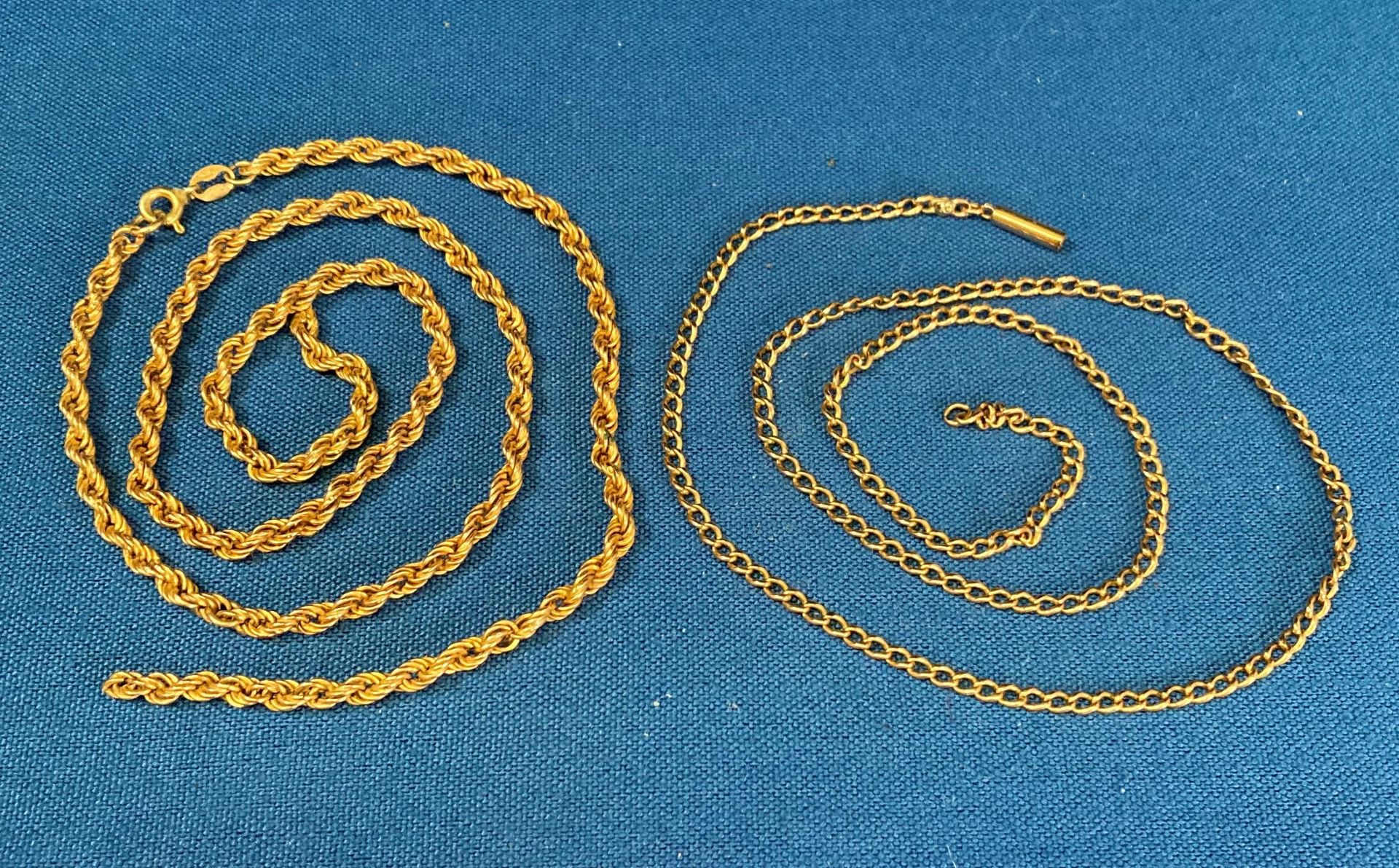 Two 9ct gold (375) chain, 17" and 18" long - both broken.