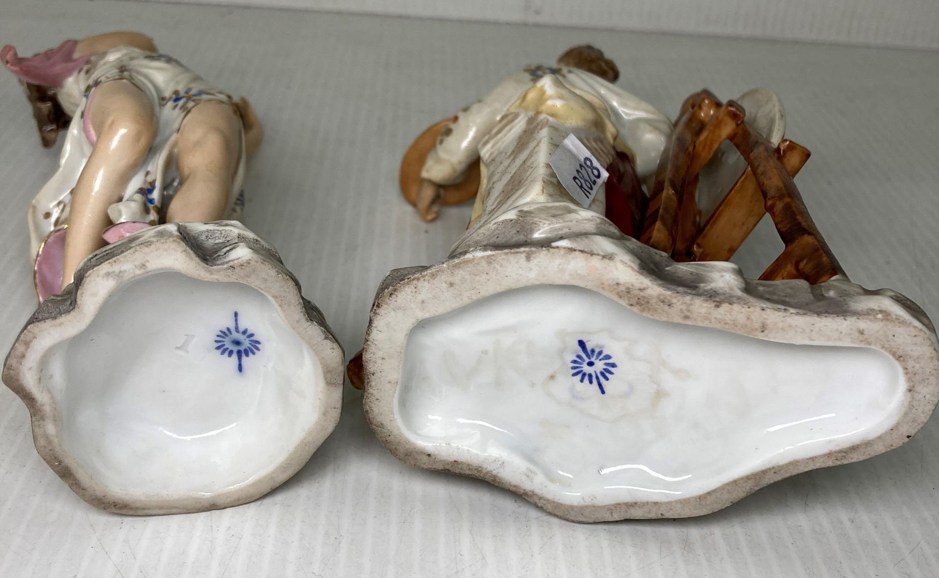 Two assorted Volkstedt ceramic figurines 19/20th Century including lady artist painting (18. - Image 3 of 3