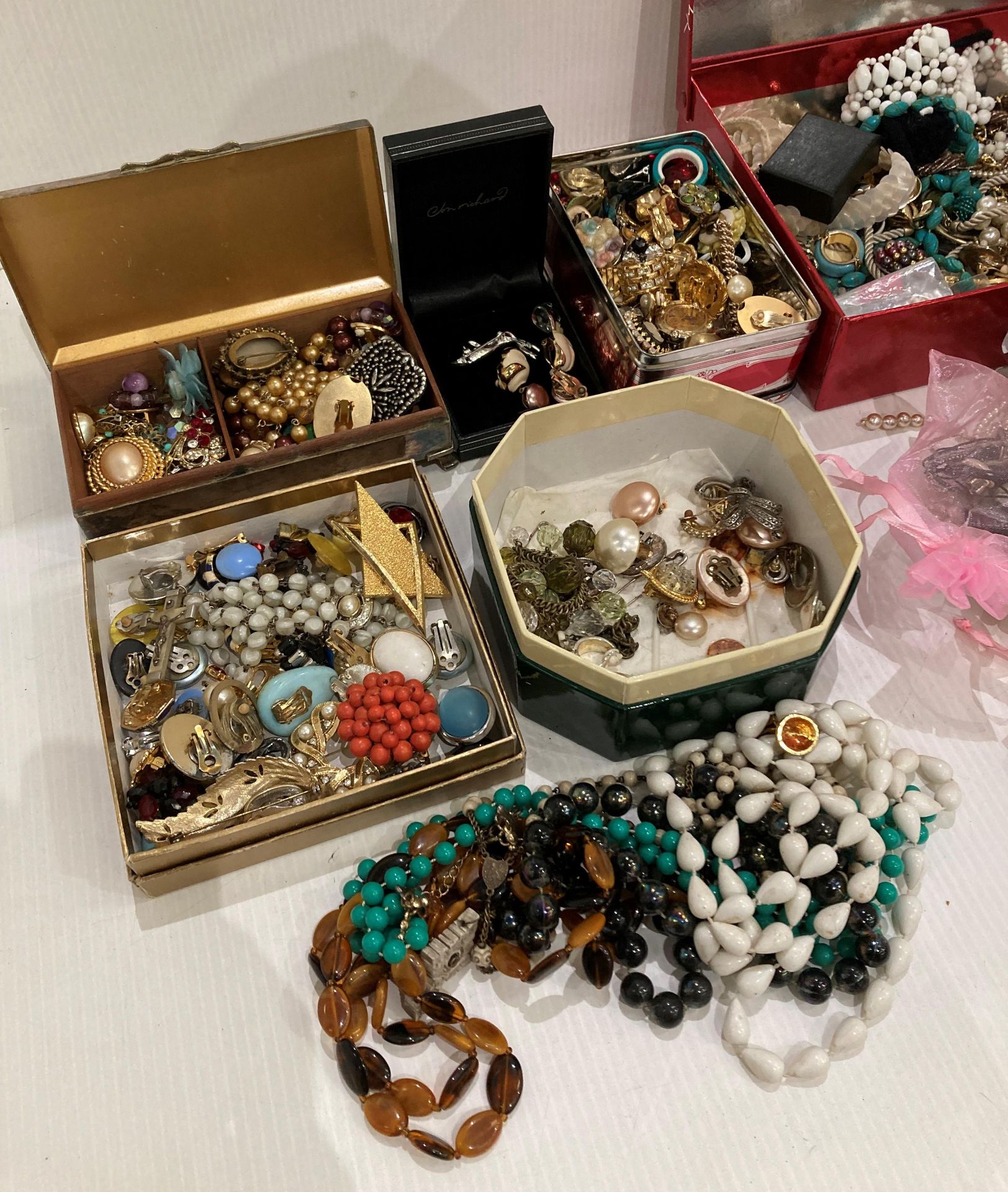 Large quantity of costume jewellery in tins and boxes including an Aristocrat EPNS cigarette box, - Image 2 of 3