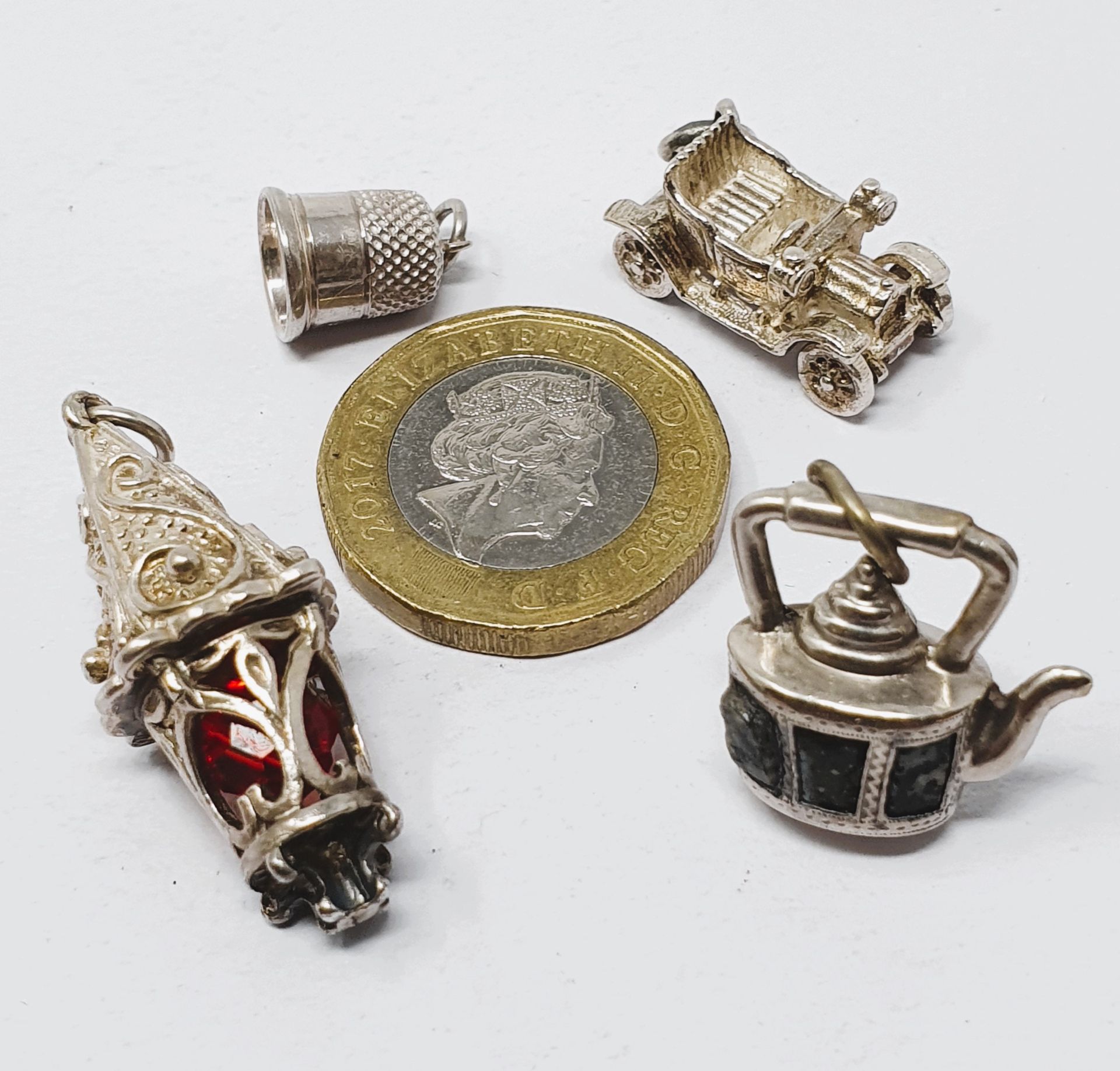 Sterling silver selection of fifteen charms, including clock, temple, boot, dustbin, IOM TT shield, - Image 2 of 3
