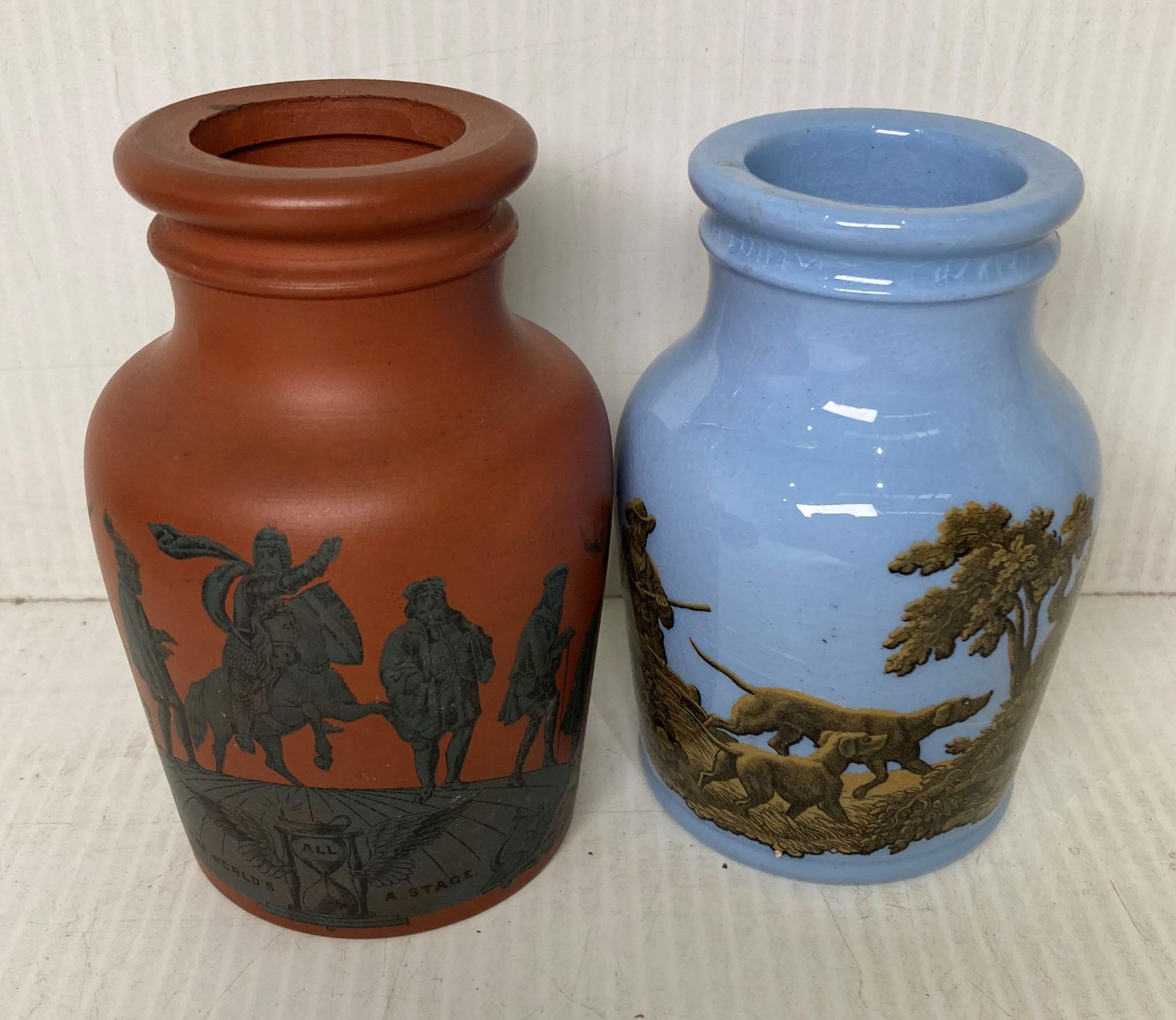 Pair of Royal Doulton Lambeth vases (both with stamps to base) no: 8530E UBW and no: 8530B (one - Image 3 of 6