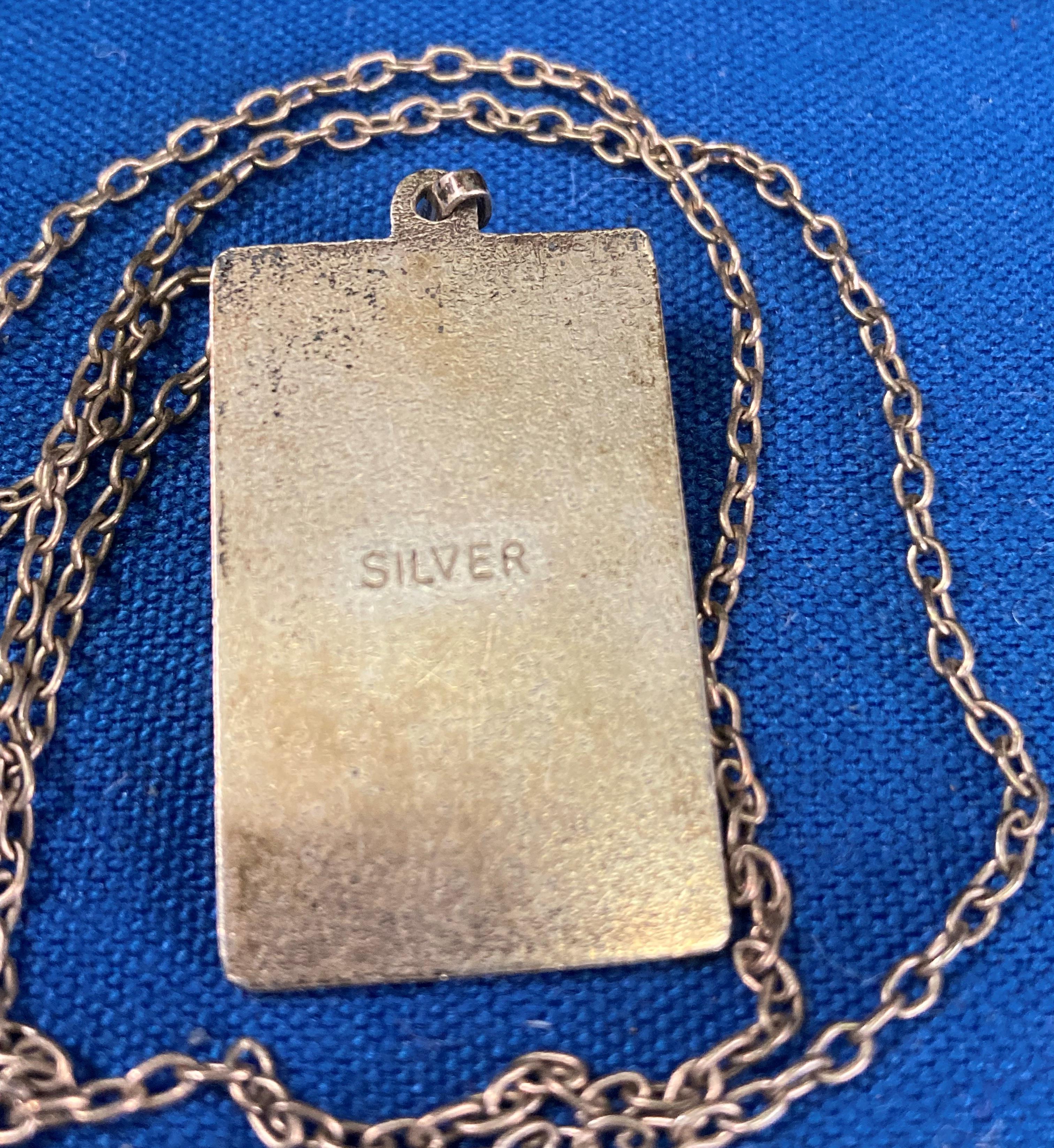 Four assorted silver (hallmark) chains and pendants including silver ingot, - Image 5 of 6