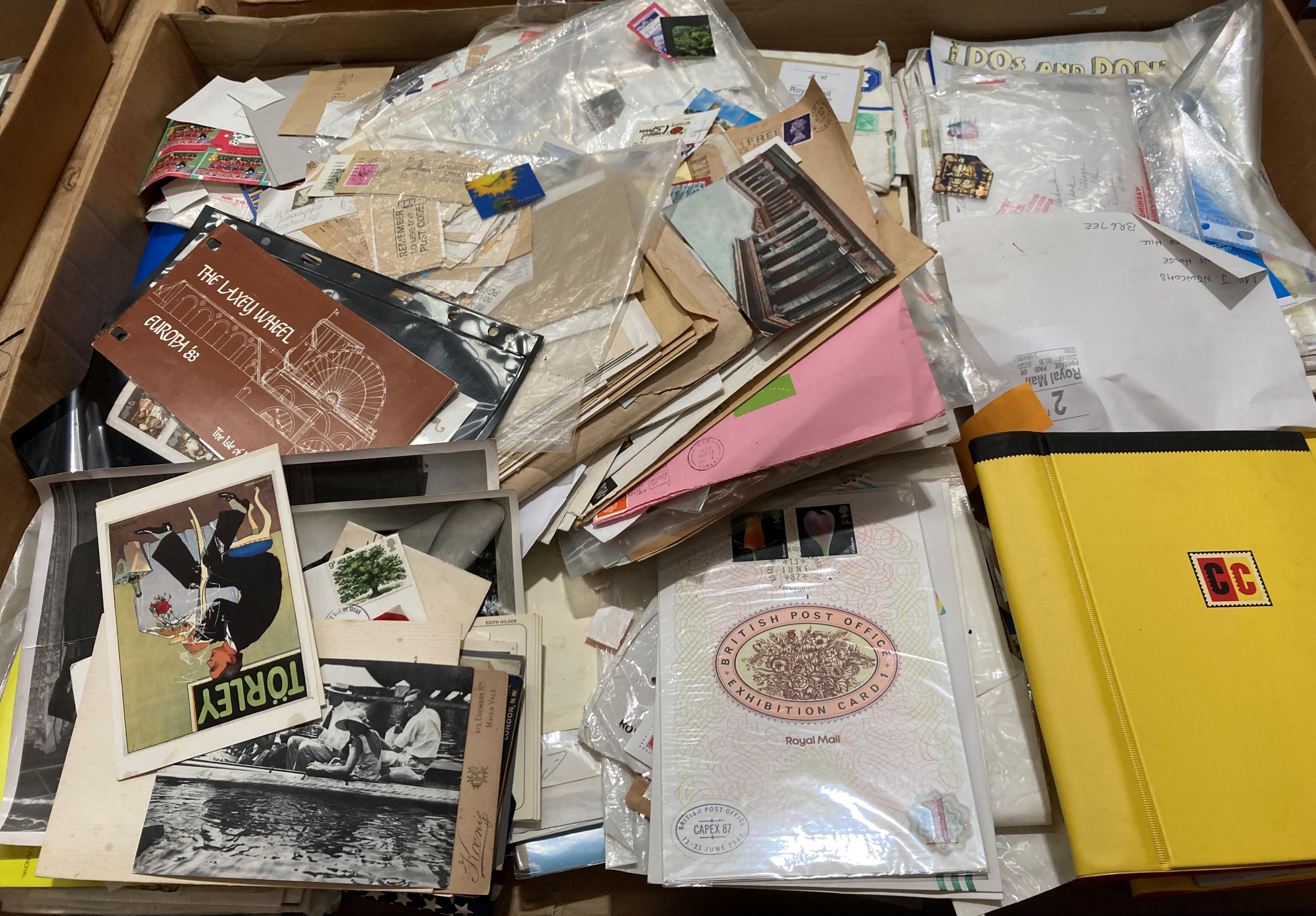 Contents to three large cardboard trays - extremely large quantity of stamps, post cards, - Image 2 of 4