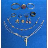 Twelve assorted silver hallmarked items including sapphire nine stone diamond-shape ring (size O),