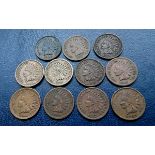 USA - Indian Head Cents (11) including 1866, 1878, etc.