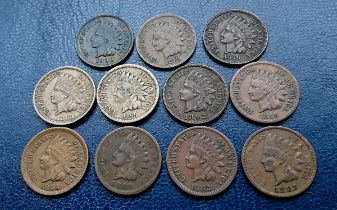 USA - Indian Head Cents (11) including 1866, 1878, etc.