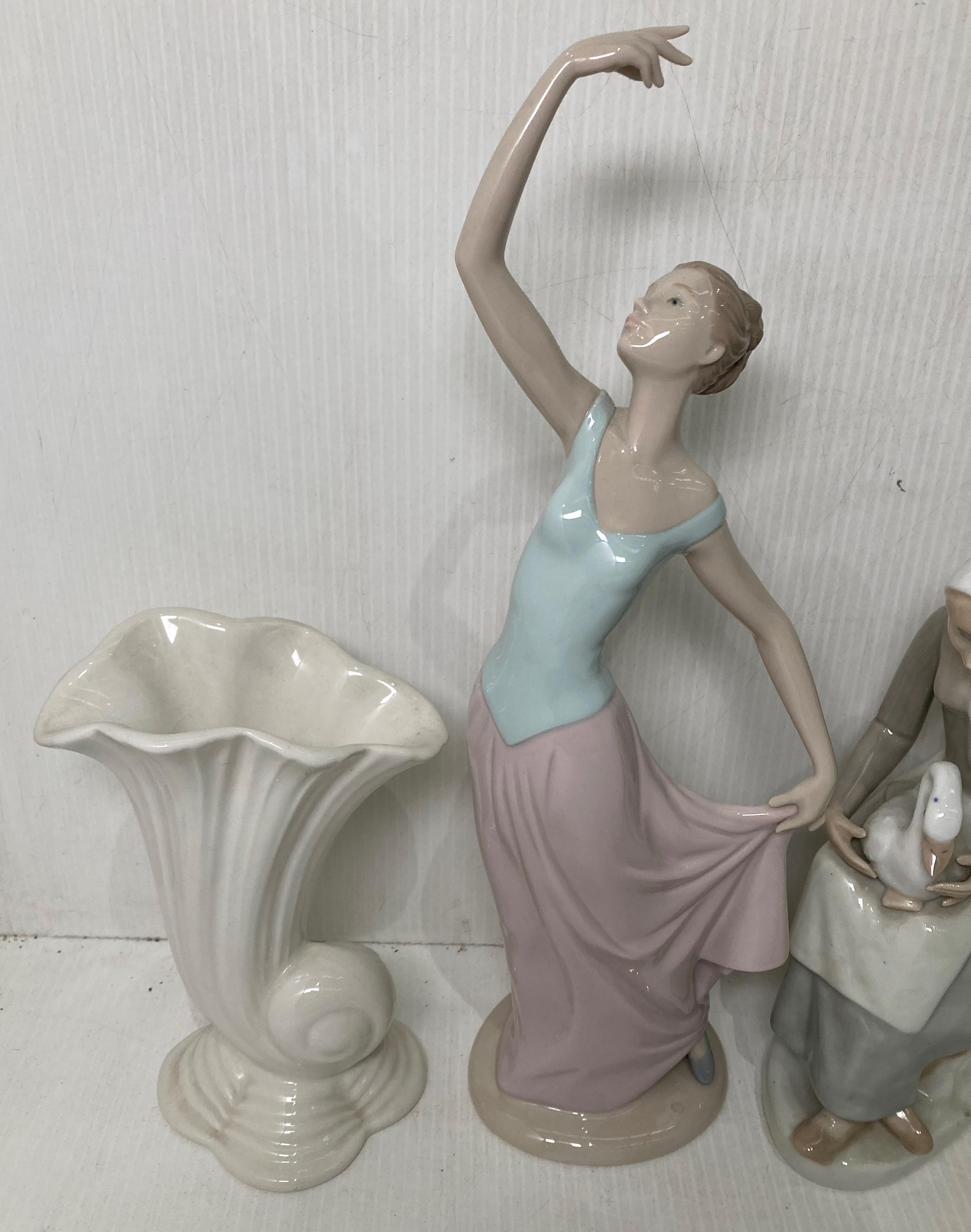 Three assorted ceramic figurines including Nao 1204 Ballerina, Casades lady with goose, - Image 2 of 5