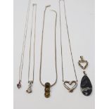 Sterling silver, four pendants with chains, two pendants without chains; sterling silver,