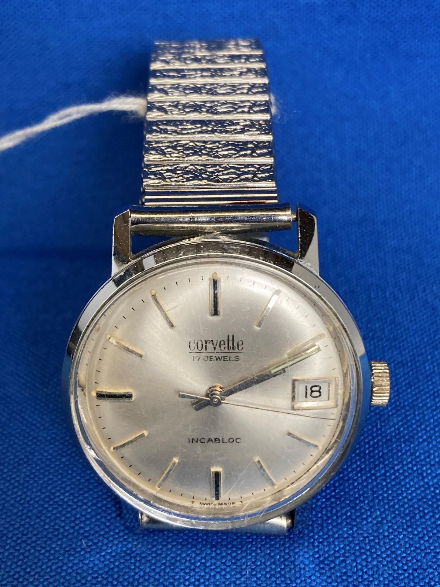 A vintage Corvette 17 Jewels Incabloc wrist-watch with chrome Fixo-Flex strap (saleroom location: