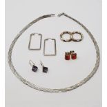 Sterling silver, filed curb chain 500mm, snake/bead chain 430mm, plaited herringbone chain 450mm,