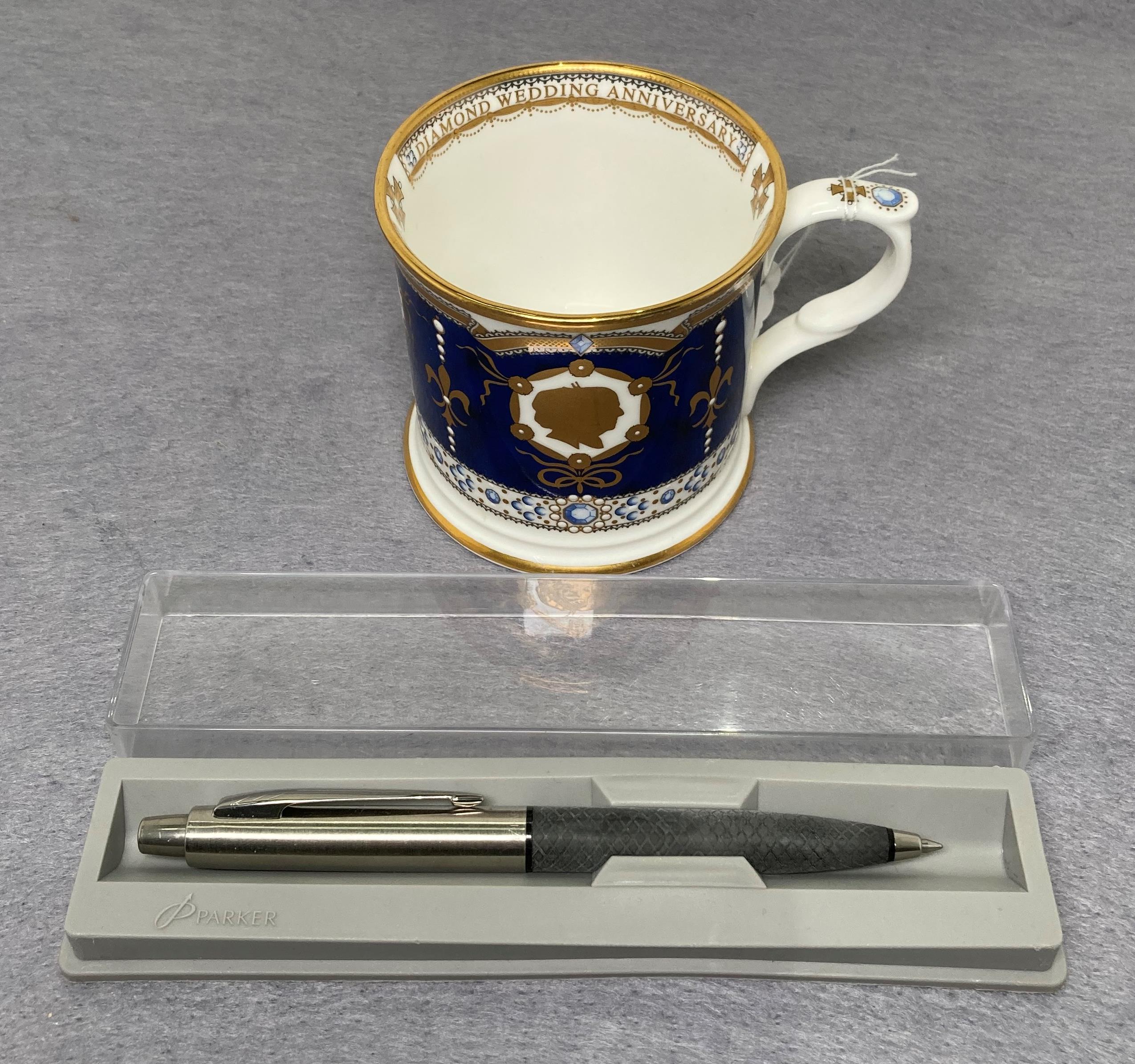 Two items including a Royal Worcester 1947-2007 Diamond Wedding Anniversary cup and a Parker