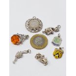 Sterling silver selection of fifteen vintage charms, including 3d coin in mount, 21 Key,