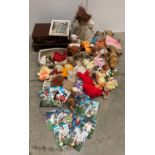 Contents to box - assorted teddy-bears (two vintage bears), dolls, two small cases,