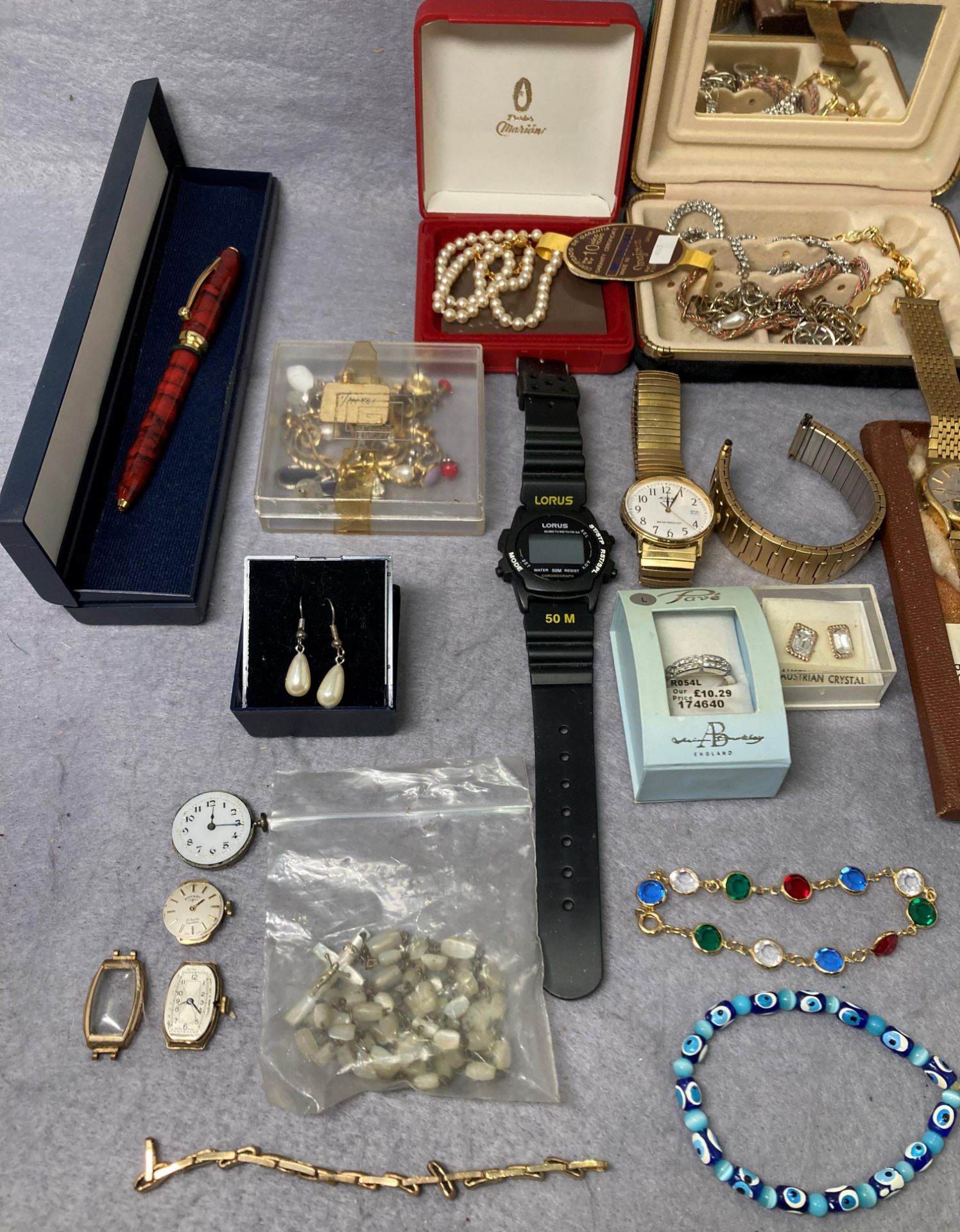 Contents to tray - assorted costume jewellery etc including rolled gold Art Deco style watch (with - Image 2 of 5