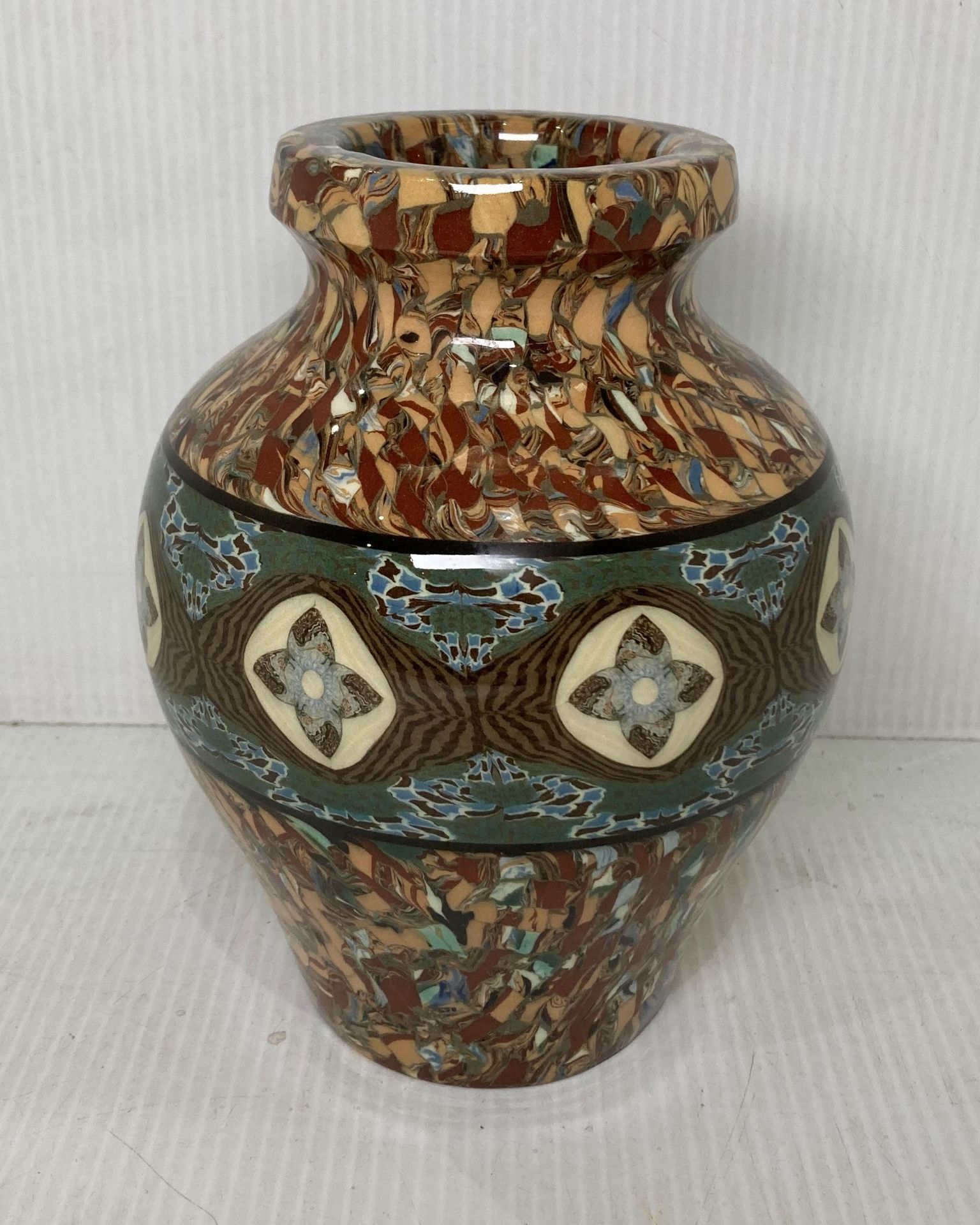 A Jean Gerbino Vallauris Mosaic vase with stamps to base,