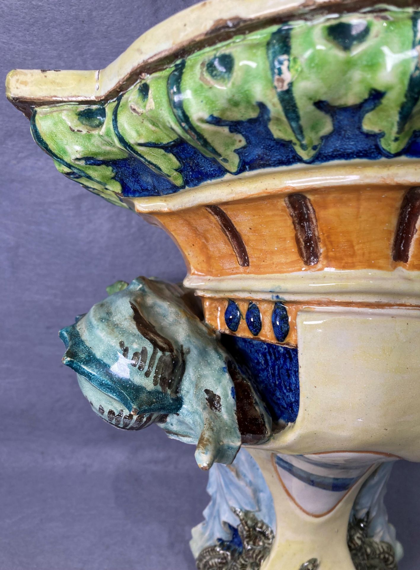 A vintage Majolica ceramic wall shelf/bracket with Medusa's head to bottom with sea serpents either - Image 3 of 3
