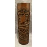 Oriental hand-carved bamboo vase,
