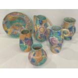 Six Beswick Art Deco style floral design ceramic items including jugs, vases, no: 123M, 146M, 66M,