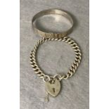 Silver hallmarked link bracelet with heart-shaped padlock clasp (7" long) and a silver hallmarked