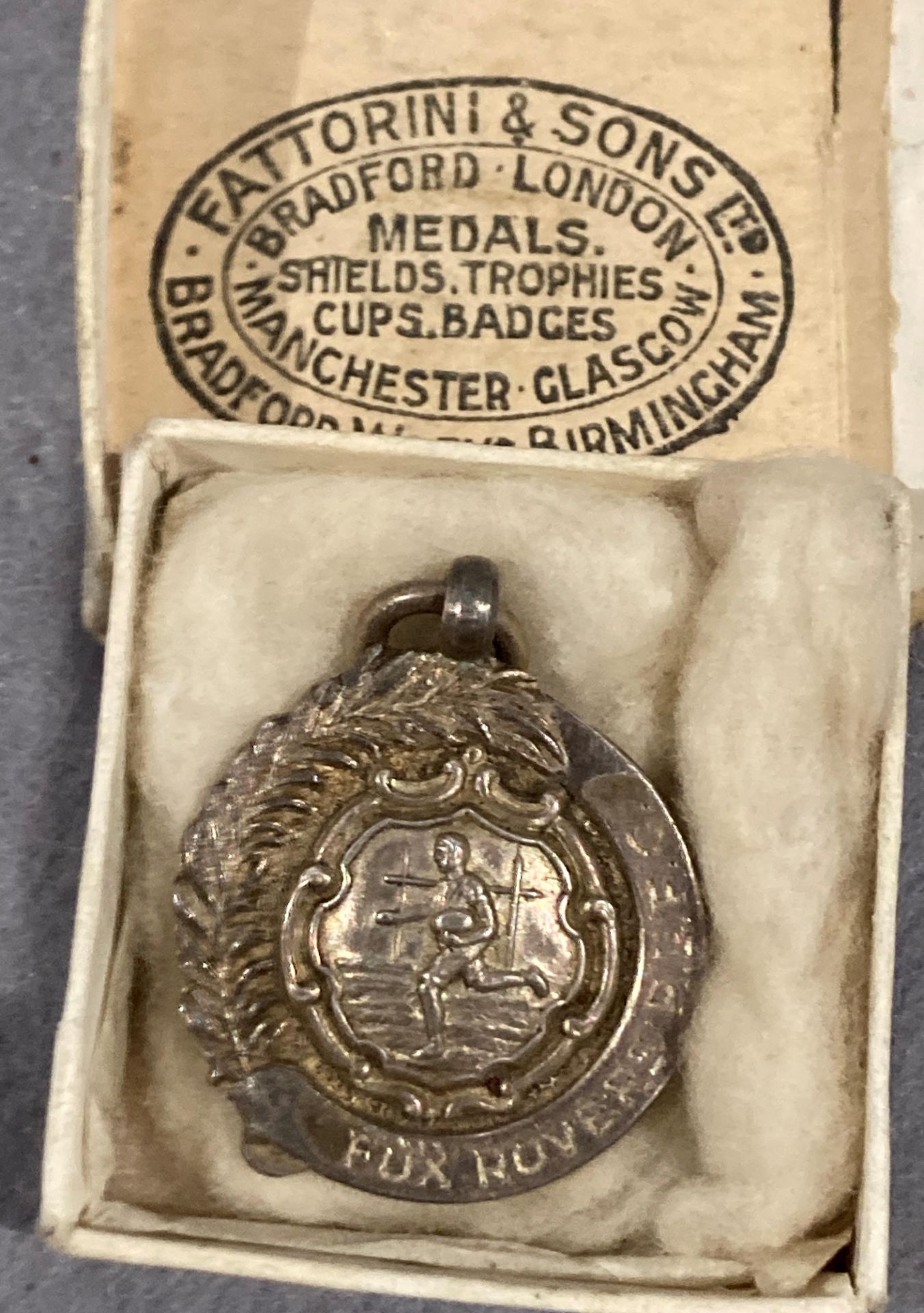 An ebonised box containing a silver Rugby League medal for Fox Rovers RLFC inscribed to back 'K - Image 4 of 5