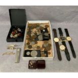 Contents to tray - two assorted vintage gold-plated gents watches by Avia Cadet and Bucherer (both