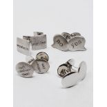 Sterling silver cufflinks, four pairs - 'anytime/anywhere' and 'can't convince them/confuse them',